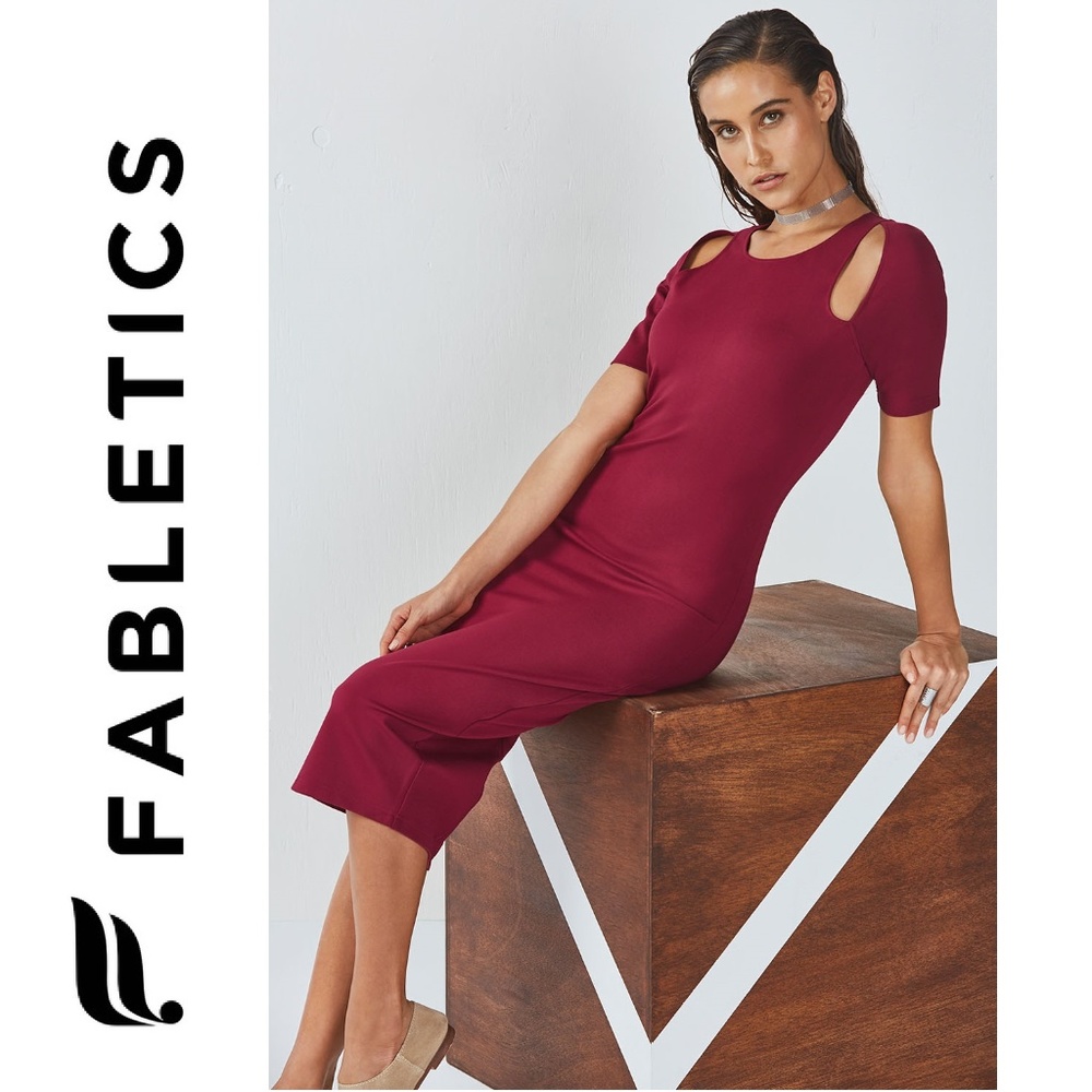 Fabletics Bodycon Eva Midi Dress Cutout Shoulder M